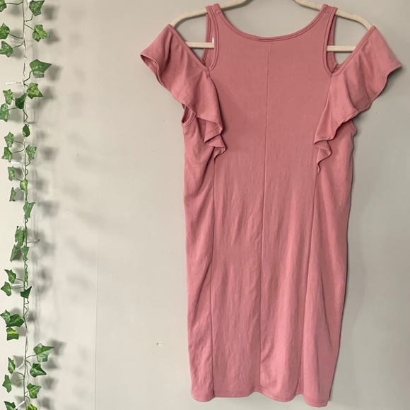 Francesca’s Alya Pink Ruffle Cold-Shoulder Dress - Picture 2 of 7